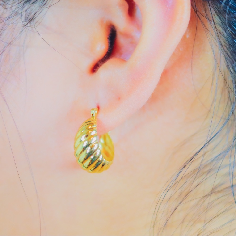 Croissant Earrings 18k Solid Gold Gem